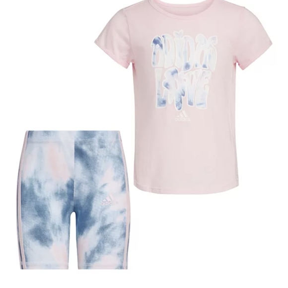 ADIDAS TODDLER GIRLS LOVE TEE & PRINTED BIKE SHORT SET SIZE 3T NWT ❤ - Picture 2 of 4